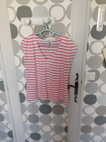 T shirt  blanc rayé rose