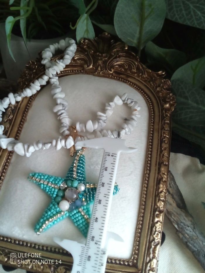 Collier pierres howlite et étoile avec pierres de labradorite et pierre de lune - photo numéro 3