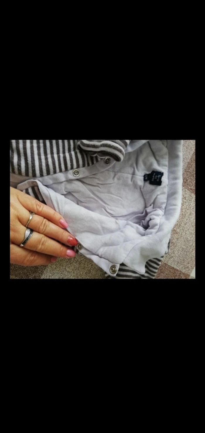 Combinaison 12 mois Epaisse et doublée à pressions rayée marron/bleu terre de marin - photo numéro 3