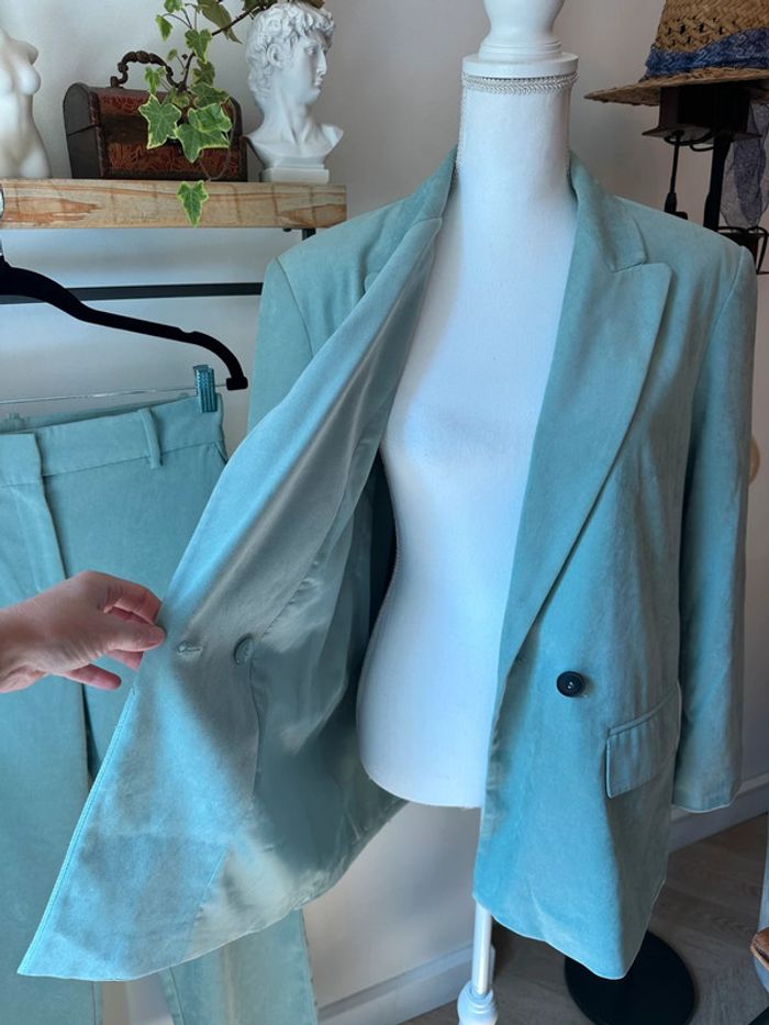 Ensemble blazer + pantalon vert d’eau effet velours Zara taille S Neuf - photo numéro 6
