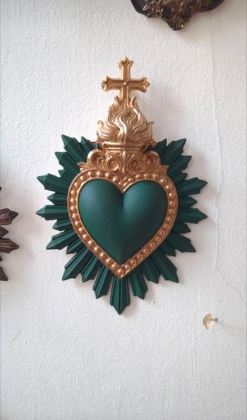 Coeur ex voto vert forêt/doré - cabinet de curiosité 