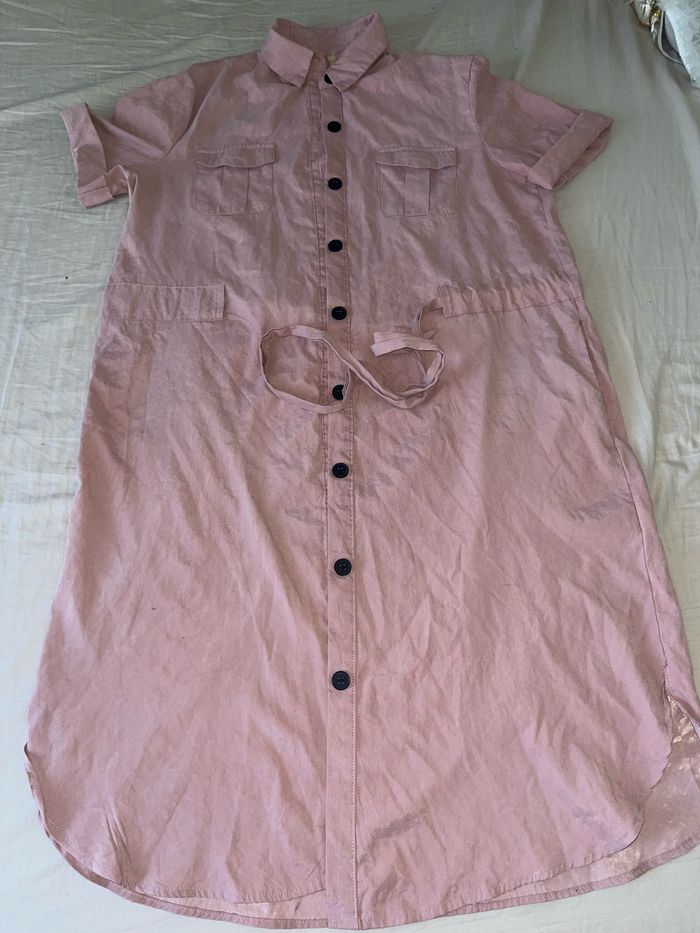 Robe chemise rose poudré boutonnée- style casual chic