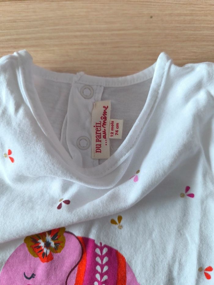 T-shirt DPAM Éléphants - Taille 12 mois - 74cm - photo numéro 2