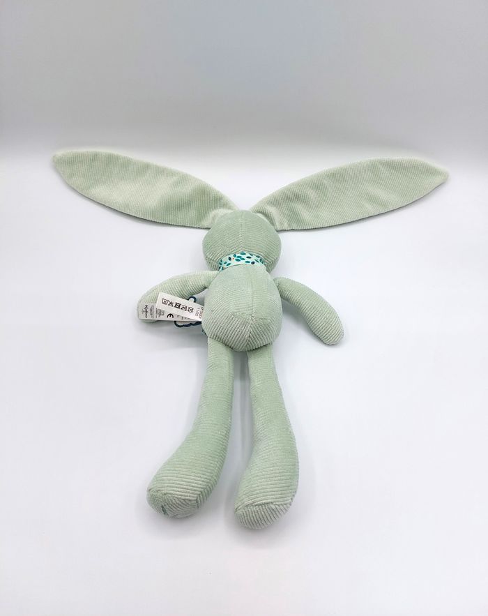 Peluche doudou Lapin Vert KALOO Pantin Lapinoo Foulard Feuilles lune 25 / 45 cm grandes oreilles - photo numéro 3