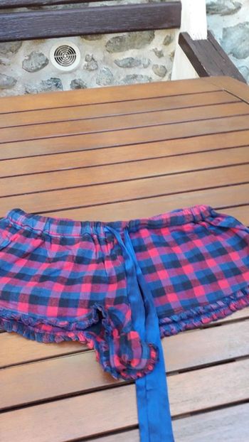 Short pyjama en flanelle à carreaux bleu et rose