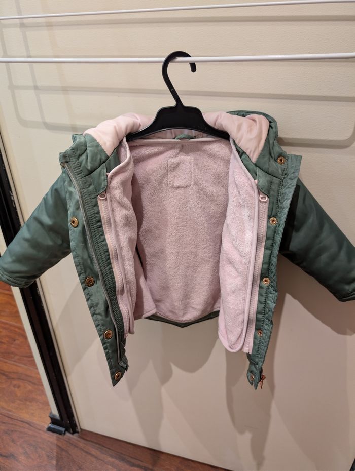 Parka vert fille 18 mois avec gilet amovible rose