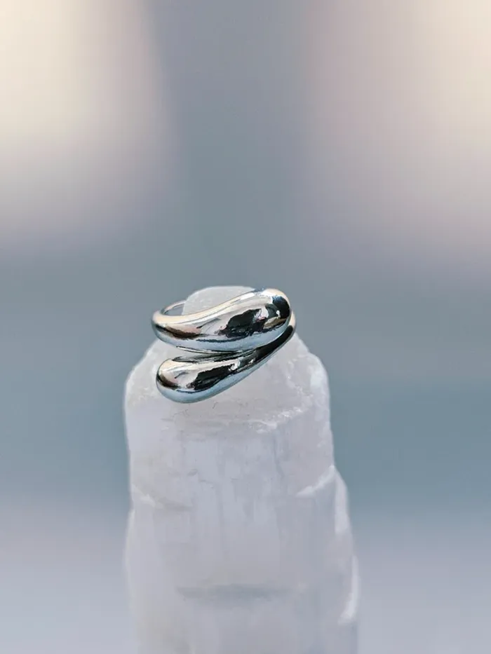 Bague acier inoxydable design organique ajustable