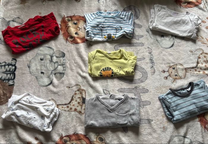 Lot de 8 t-shirts à manches longues taille 1 mois - photo numéro 2