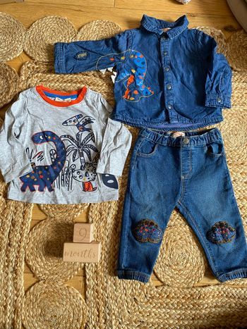 Ensemble pantalon tee shirt et chemise en jean taille 9 mois DPAM
