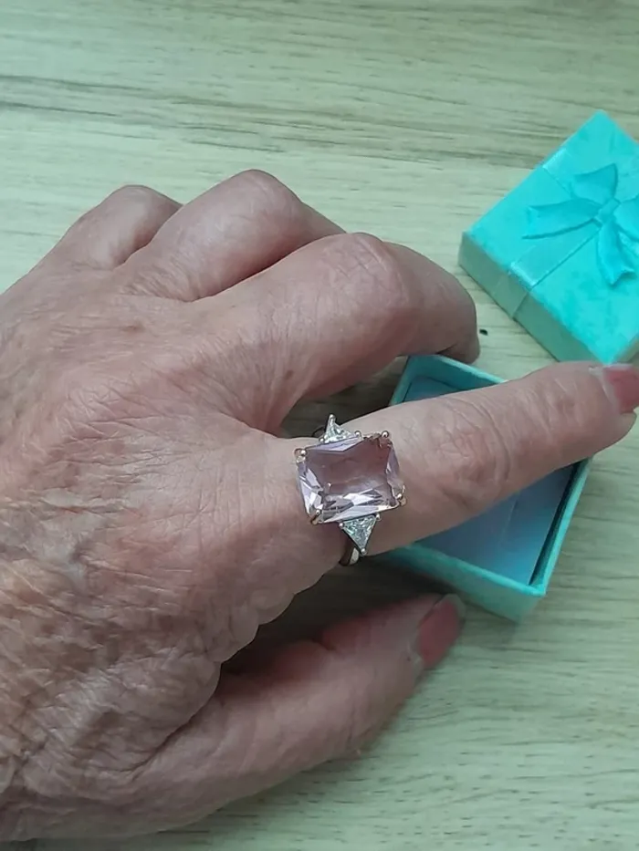 Bague avec grande pierre,couleur Rose, style Bohème, taille 60 couleur argentée - photo numéro 5