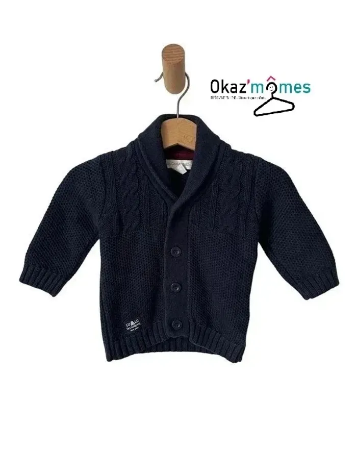 Gilet bleu marine à col châle - Lulu Castagnette 6 mois (68 cm)