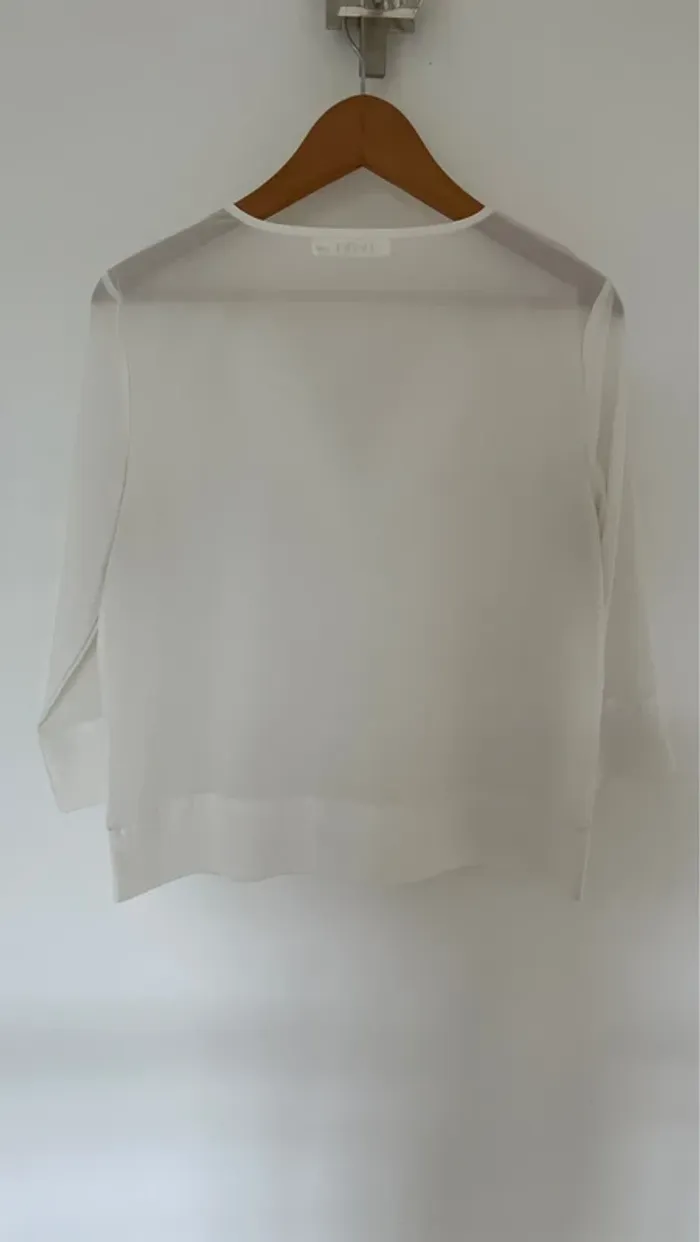 Chemisier blanc manches longues légèrement en transparence - photo numéro 2