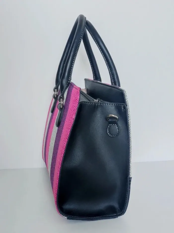 Sac à main rayé rose violet argent bandoulière amovible / David Jones - 30×23×10cm - photo numéro 6