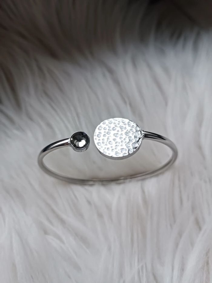 Bracelet jonc argenté en acier inoxydable pierre grise Bohm x Maelys - photo numéro 3