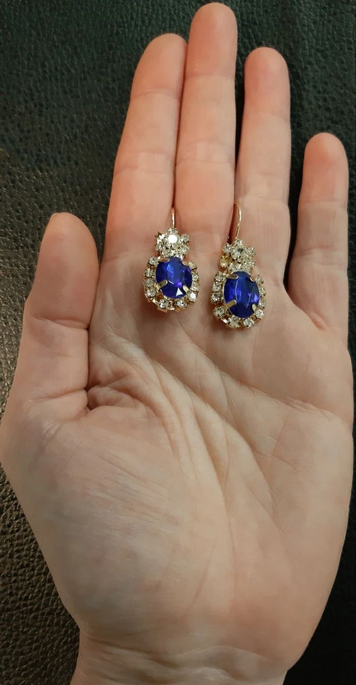 Très jolie parure dorée vintage en strass et pierre bleue - photo numéro 9