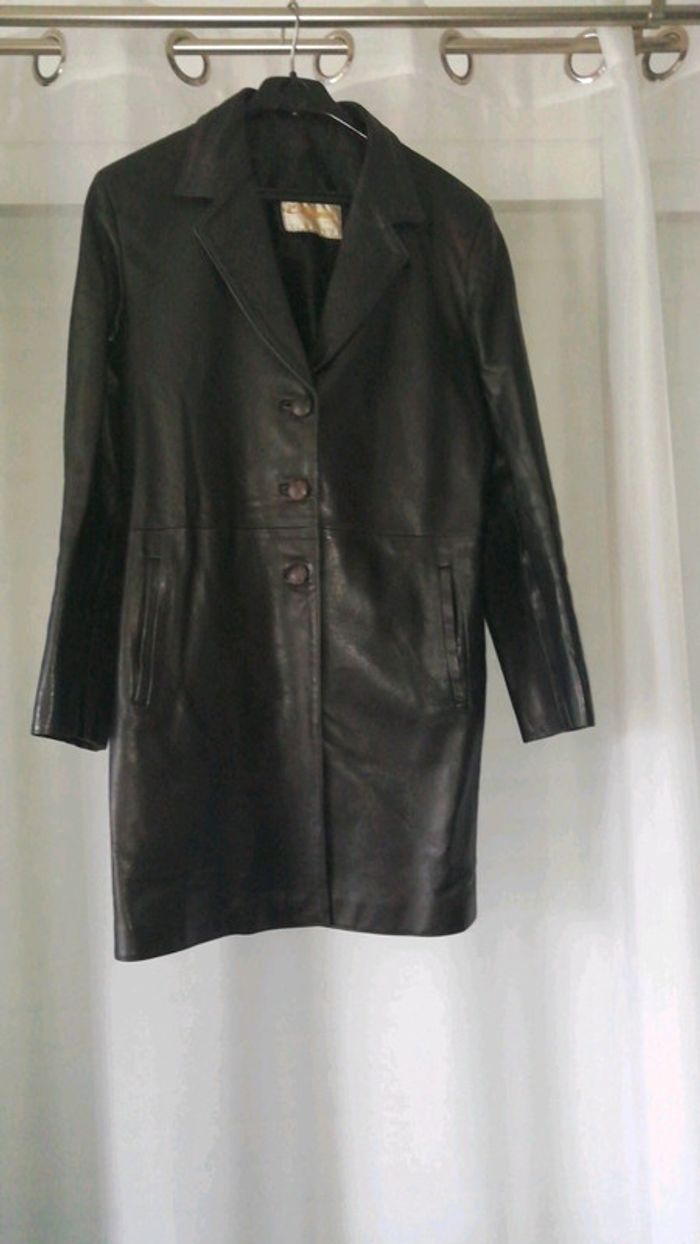 Manteau long cuir marron