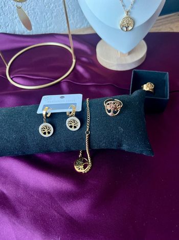 Ensemble collier boucle bague arbre de vie