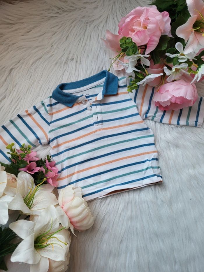 Polo rayé manches longues 6mois mots d'enfant