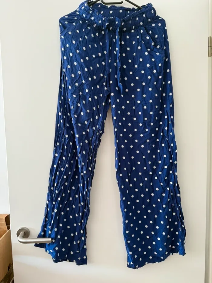 Pantalon Fluide Bleu Marine à Pois Blancs - Undiz - Taille XS