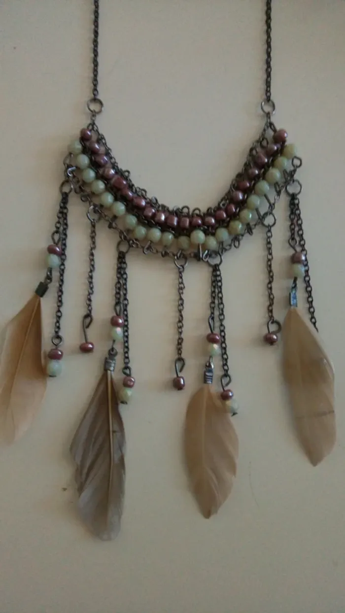 perles et plumes style ethnique collier - photo numéro 3