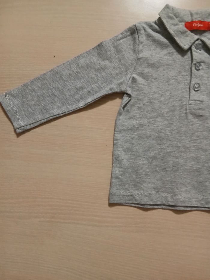 Polo bebe longue manche en coton taille 6 mois marque tissaia  couleur gris - photo numéro 7