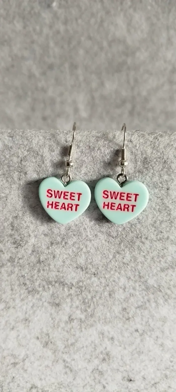 🍄 Boucles d’oreilles ▪ cœur bleu pastel Sweet Heart