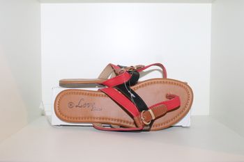 belle tongs lanières rouge et noire 38