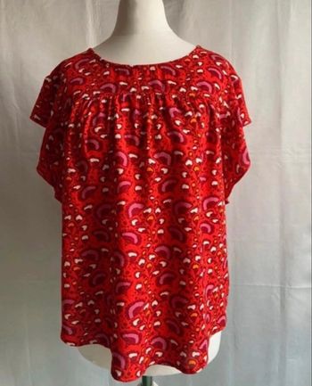 Blouse manches papillons rouge motifs floraux multicolores Aleeza taille 36-38 / S-M