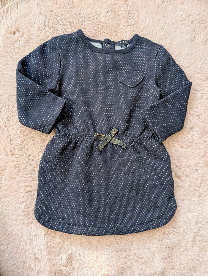 Robe bébé fille KIABI 12 mois – bleu marine à pois dorés – très bon état