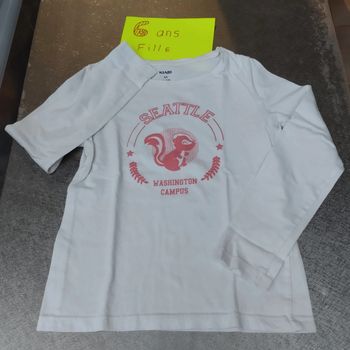 Tee-shirt manches longues 6 ans fille Kiabi blanc