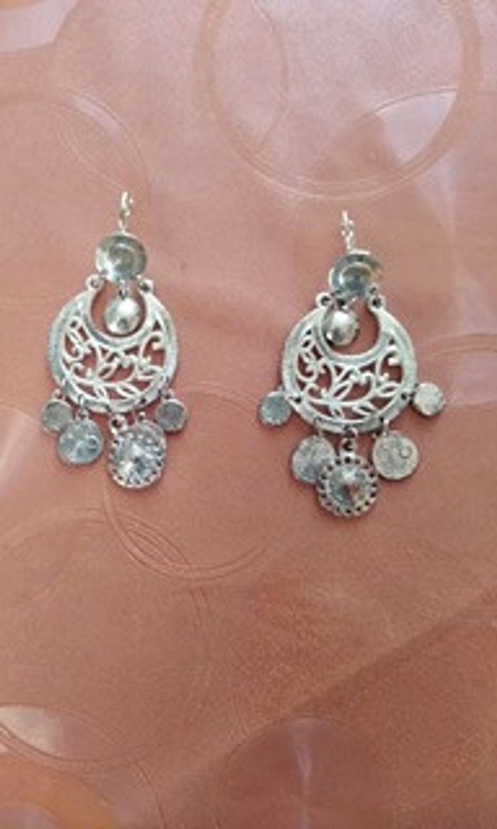Boucles d'oreilles argentées vintage - photo numéro 2