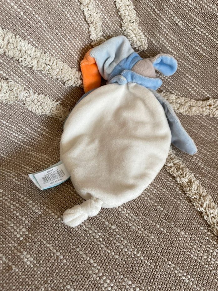 Peluche doudou plat 24cm Babynat chien ours blanc gris bleu orange très bon état - photo numéro 3
