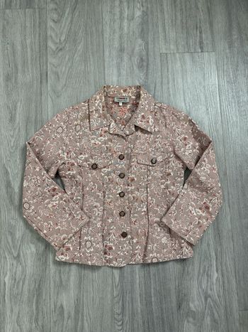 Veste en jean denim rose et blanche à fleurs Camaïeu Vintage T1 36 S