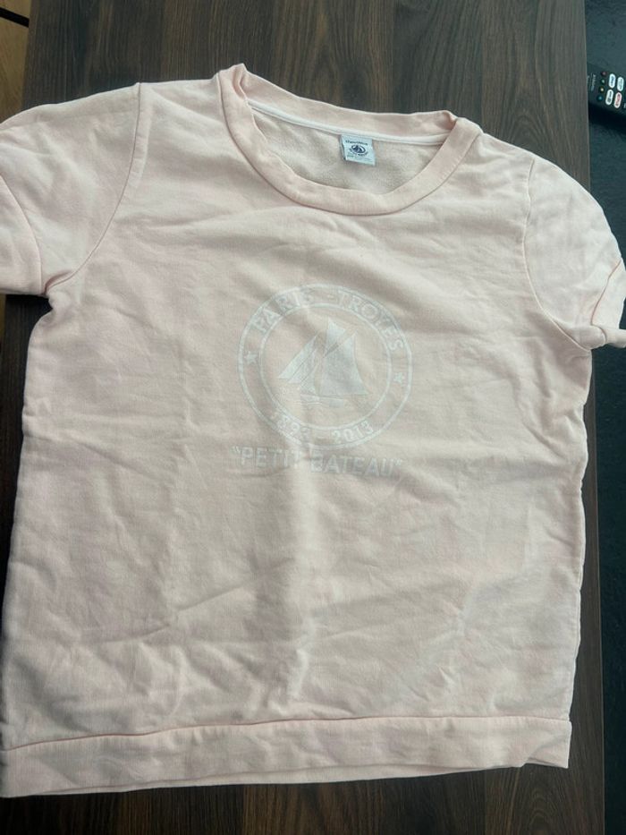 Sweat tee shirt MC petit bateau rose pale 12ans