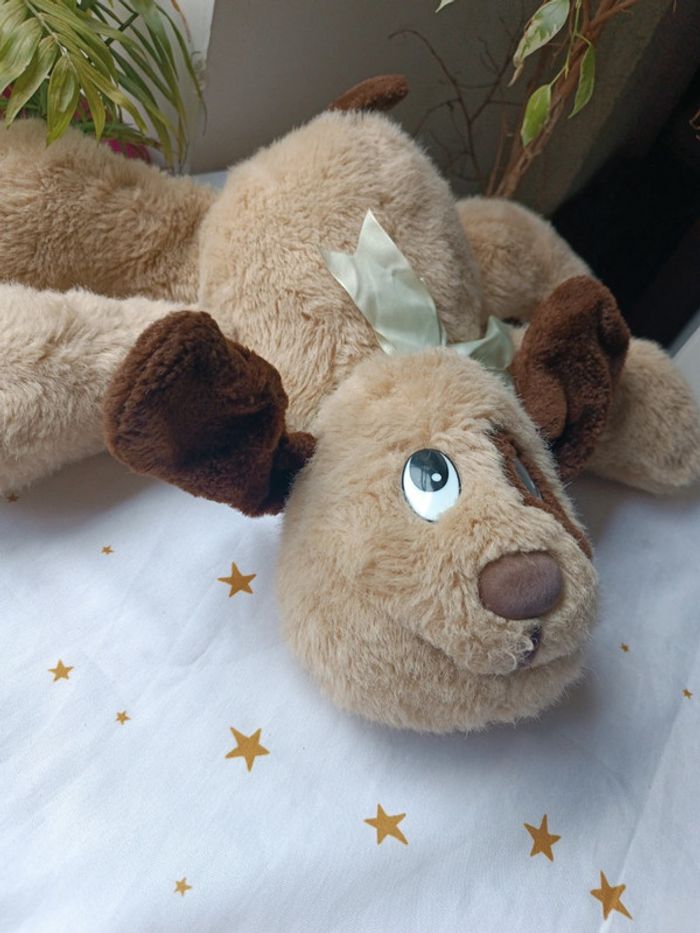 Peluche plush chien dog pound puppy Big grande beige Brown marron crème tâche cuddle allongé couché - photo numéro 3
