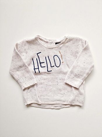 Kiabi - Pull en tricot/maille, manches longues, col rond - Hello ! brodé (9 mois)