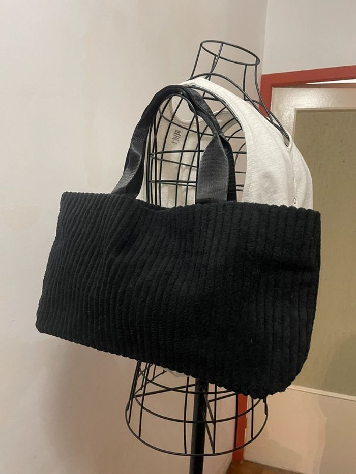 Sac Fourre-Tout Chic en Velours Côtelé Noir pour Femme - photo numéro 19
