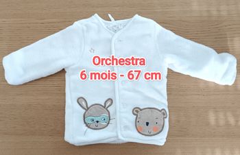 Veste gilet polaire doublée Orchestra blanche avec lapin et ours brodé 6 mois 67 cm fille