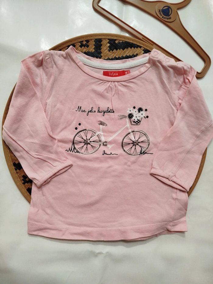 T-shirt manches longues maillot de corps 24 mois fille imprimer bicyclette