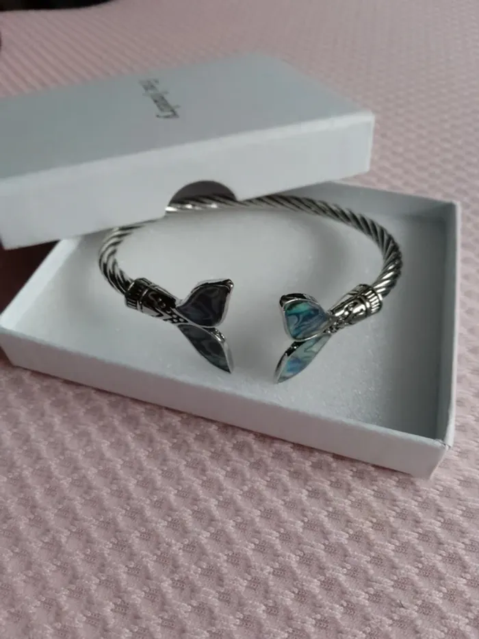 Bracelet vintage double queues de baleine en coquilles d'abalone - photo numéro 2