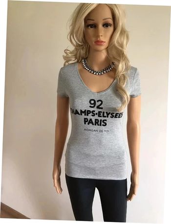Teeshirt gris neuf à manches courtes avec sequins noirs Morgan taille XS
