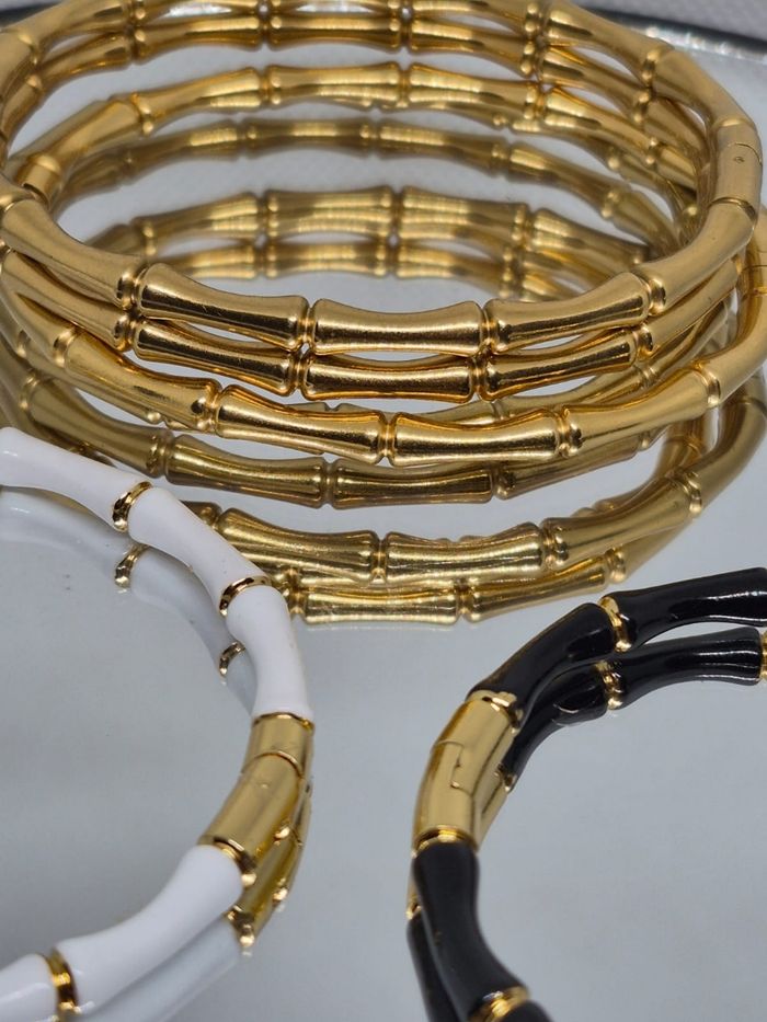 Bracelet forme bambou en plaqué or 18k - photo numéro 7