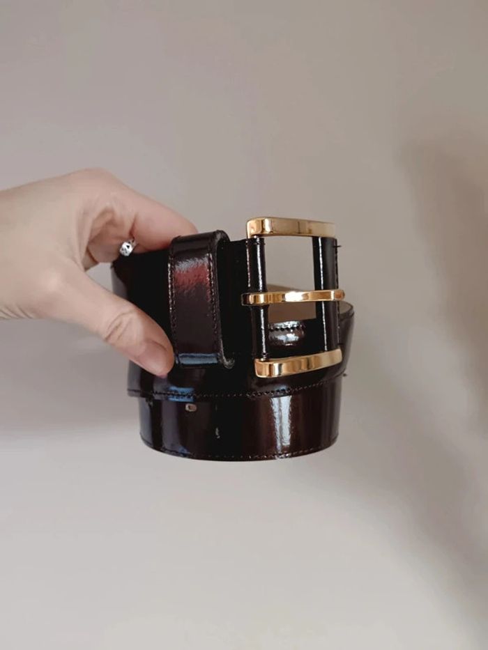 Ceinture cuir Infinitif marron grosse boucle dorée - photo numéro 2