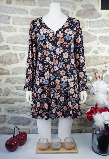 Robe manches longues noire et multicolore imprimé floral femme taille 54 marque Asos 🪷 