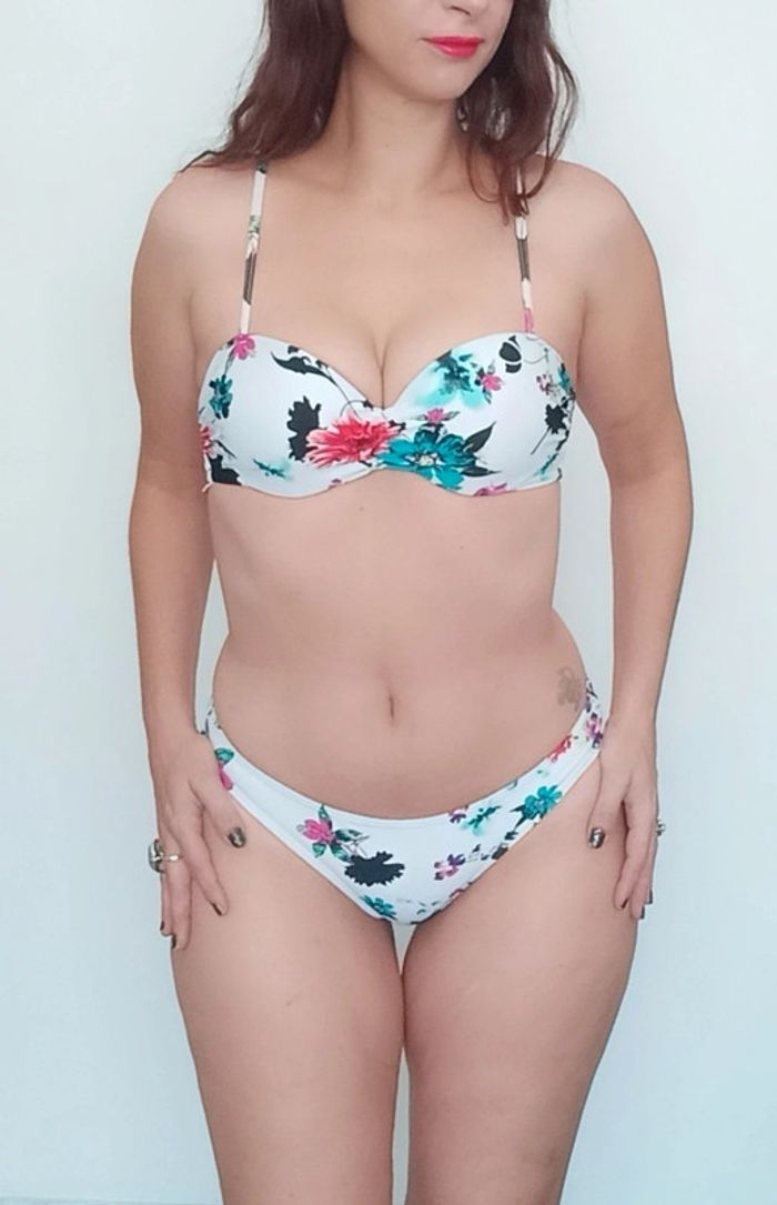 Bikini blanc fleuri pushup taille 38 - photo numéro 2