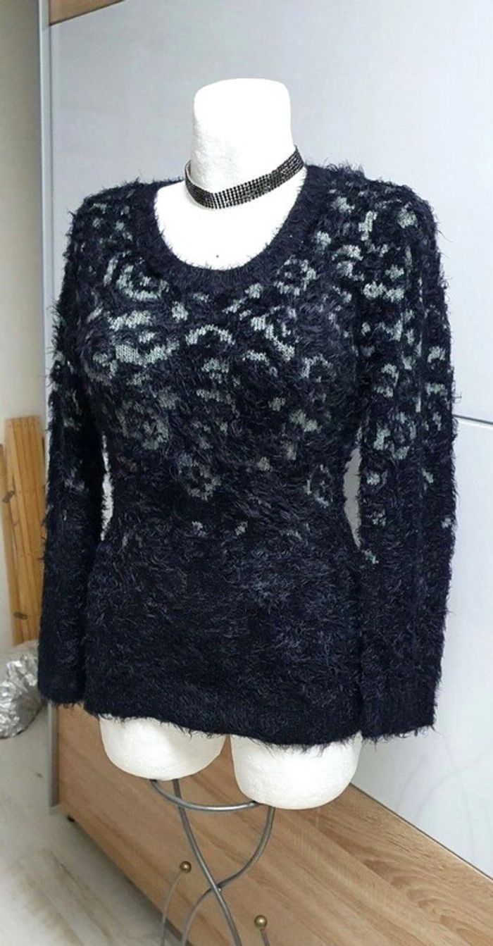 Beau pull noir et gris argenté à poils Yessica 38/40 - photo numéro 3