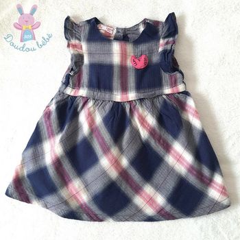 Robe carreaux marine rose blanc bébé fille été 6 Mois DPAM