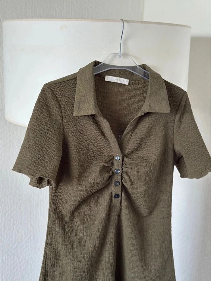 Robe kaki effet crêpé taille 36 Mango - photo numéro 3