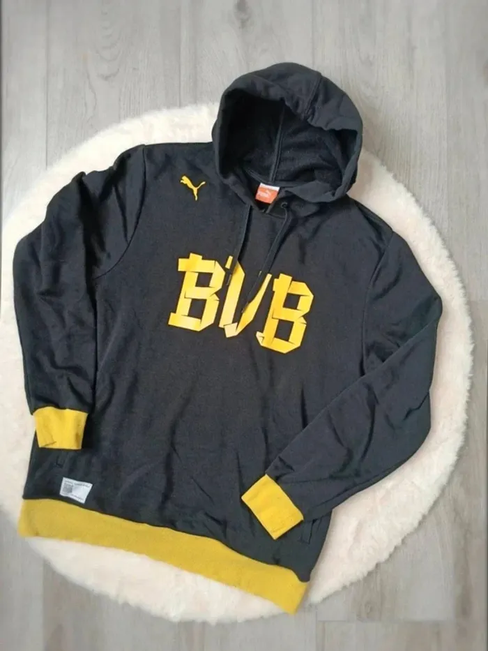 Hoodie Puma BVB Dortmund noir & jaune taille large - photo numéro 2