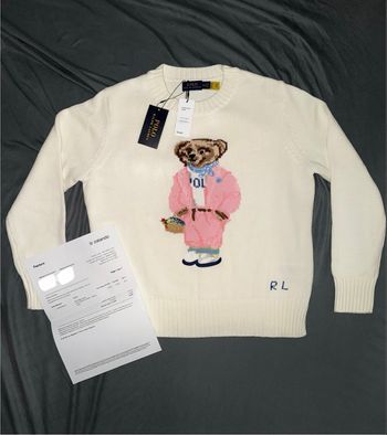 Pull Ralph Lauren Bear “Picnic” blanc – Ourson brodé – Taille M – Neuf avec étiquette